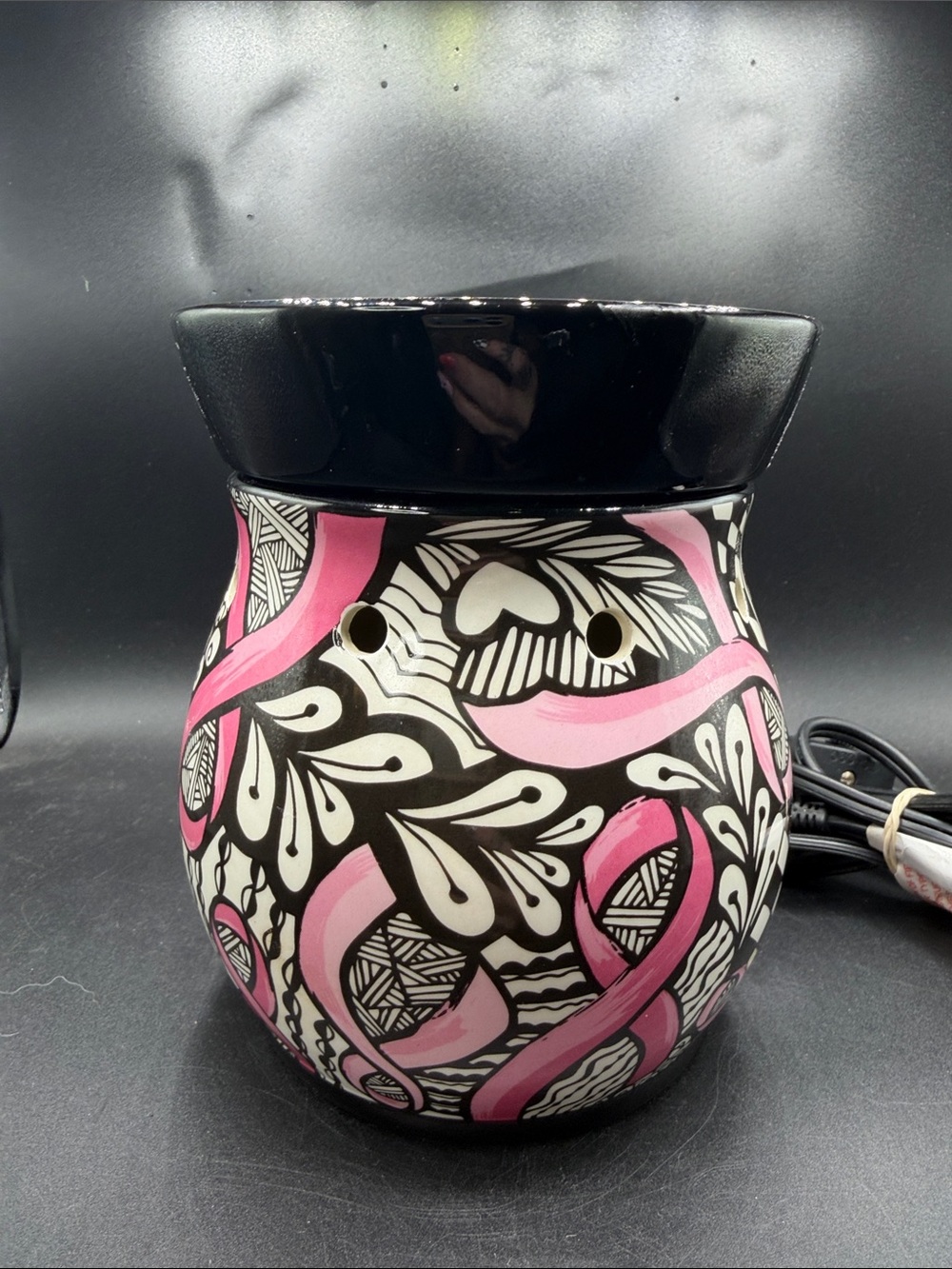 Decorative Pink & Black Ceramic Home Art Warmer Scentsy